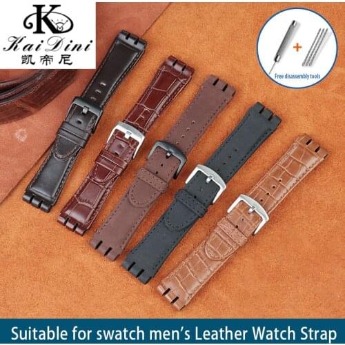 Genuine leather strap for swatch iron yos440 449 448 401g mens watch chain replacement strap 23mm pin buckle Black Brown