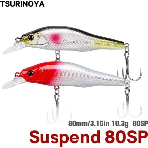 TSURINOYA SABIE Fishing Lure Suspending Minnow 80mm 10.3g Artificial Bait Hard Wobbler 15 Colors Long Casting Bass Pike Jerkbait