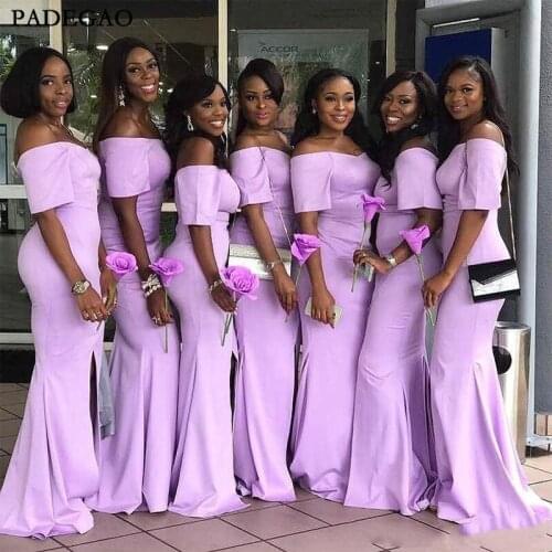 Sexy Bridesmaid Dresses Fitted Mermaid Jewel Neck Halter Backless Light Purple Wedding Party Formal Wear with Ruffles