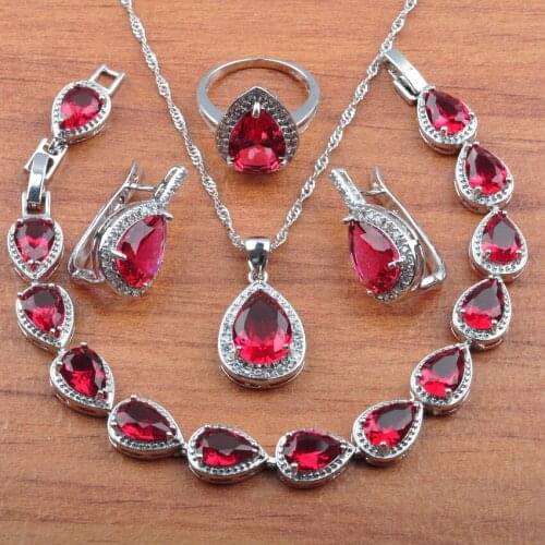 Wedding Party Jewelry Sets Silver Color Cubic Zirconia Jewellry Earrings and Necklace Ring Sets With Bracelets JS0357