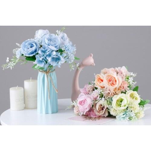 Wedding Bridal Holding 5pcs/bunch Artificial Peony Silk Flower Leaf Bouquet Bridesmaid Bouquet Home Party Decor Garden Decor