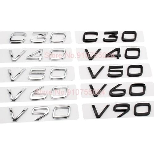 Nameplate Logo Sticker C30 C40 C50 C60 C70 C80 C90 V30 V40 V50 V60 V70 V80 V90 Car Trunk Letters Emblem for VOLVO Black Chrome