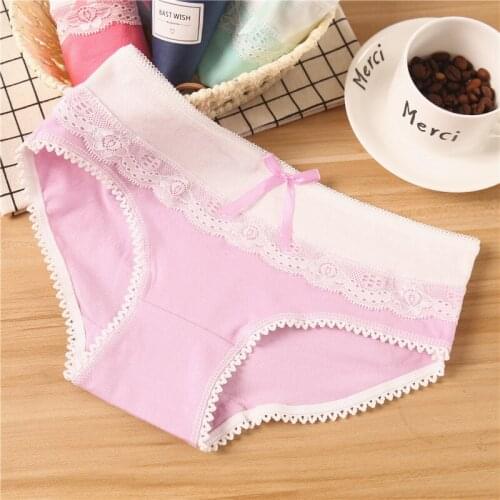 2019 New Candy Color Cotton Underwear Teenage Low Waist Cute Bow Teen Panties For Girls 12-20year Kids Underwear Girls