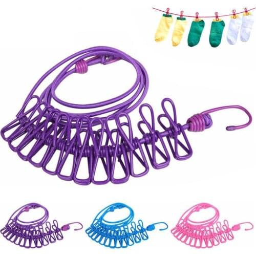 Portable Elastic Windproof Drying Clothes Hanger Clothes Line with 12 Clips Drying Rack Clothes Line Travel Retractable Rope