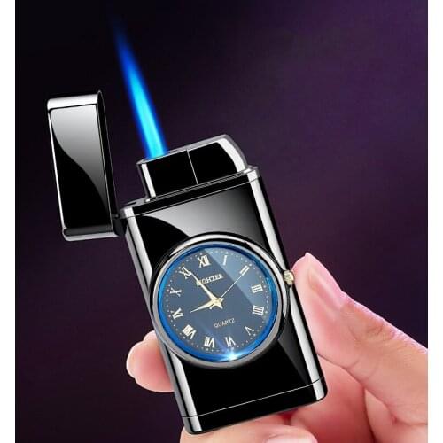 Windproof Watch Lighter Creative Portable Metal Torch Turbine Blue Flame Inflatable Lighter Cigarette Accessories Men Gift