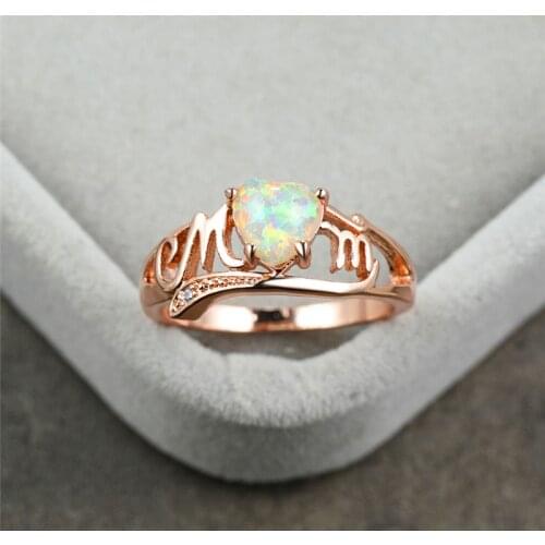 Vintage Rose Gold Color Thin Ring Dainty Love Heart Hollow Mom Ring Trendy Female White Blue Purple Opal Stone Rings For Women