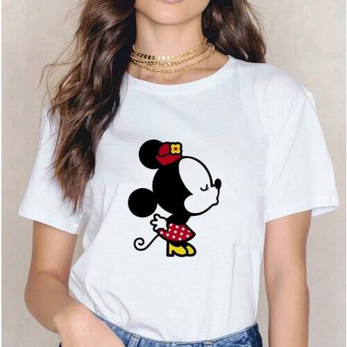 Minnie Mouse Kiss Mickey T-shirts Casual Harajuku Love Printed Top Summer Women T shirt Short Sleeve T shirt For Lovers Clothing