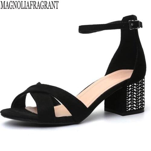 New thick heel summer high heels crystal sandals Cross belt rhinestone sandals women shoes 2020 fashion sandals women hy84