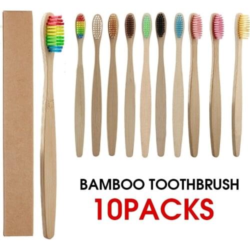 10pcs Ultra Soft Bamboo Toothbrush Natural Wooden Brush Bristle Oral Care Dental Teeth Brush For Adult