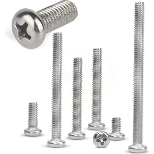 100Pcs 50pcs M1 M1.2 M1.4 M1.6 M2 M2.5 M3 M4 DIN7985 GB818 304 Stainless Steel Cross Recessed Pan Head Screws Phillips Screws
