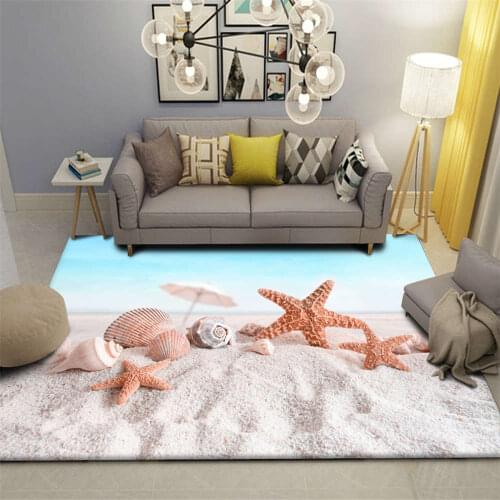 3D Carpet for Living Room Modern Beach Shells Kitchen Rug Hallway Floor Area Rug Non-slip Baby Kids Bedroom Crawling Play Mat