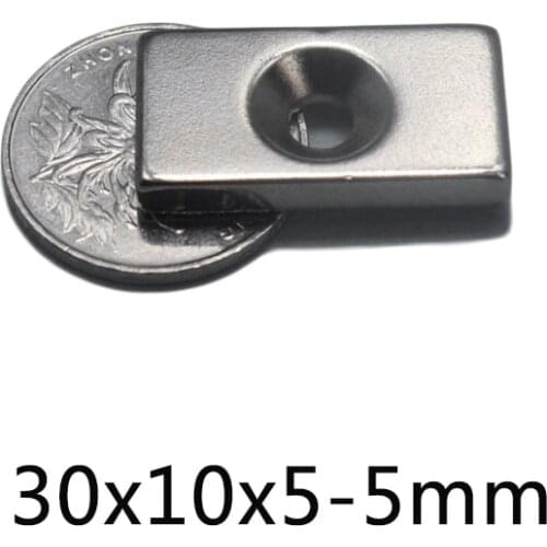 5/10/20PCS 30x10x5-5 mm Strong Sheet Magnet Hole 5mm Block Rectangular Neodymium Magnets 30*10*5 mm Small N35 Magnet 30*10*5-5mm