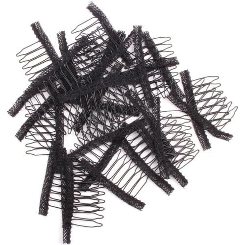 50-100Pcs/Lot Lace Hair Clips For Extensions Black 7 Teeth Wig Combs Black Wig Comb Clips For Wigs Strong Lace