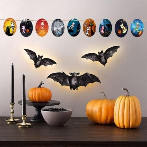 9pcs Halloween Round Wooden Pendant Funny Holiday Set Listing With 1 Lanyard Home Furnishing Atmosphere Decoration Tools