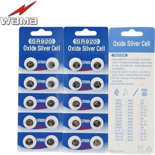 40pcs/lot Wama SR920 SR920SW 371/370 SR69 Silver Oxide 1.55V Mercury Free No Hg High Quality Watch Button Cell Batteries