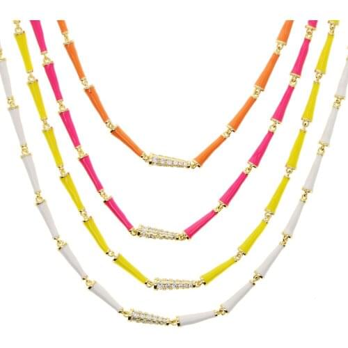 Colorful rainbow women choker geometric Neon enamel Cone shaped charm link chain trendy women necklace