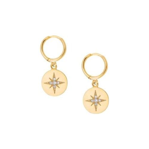 Geometric dangling coin earring gold color engrave north star elegance cute girl women gift for Christmas
