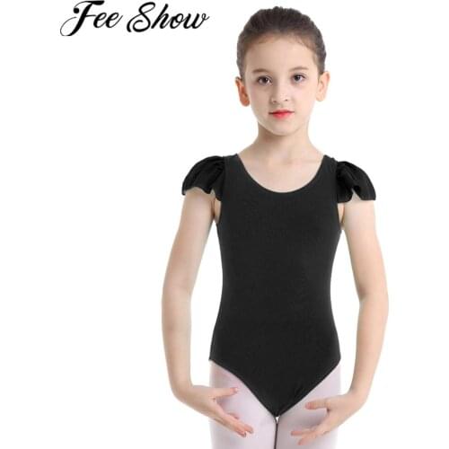 Kids Girls Gymnastics Leotard Ballet Dance Costume Ruffled Dancewear Body Suit Gym Swimsuit Ballerina Lyrical Stage Costumes