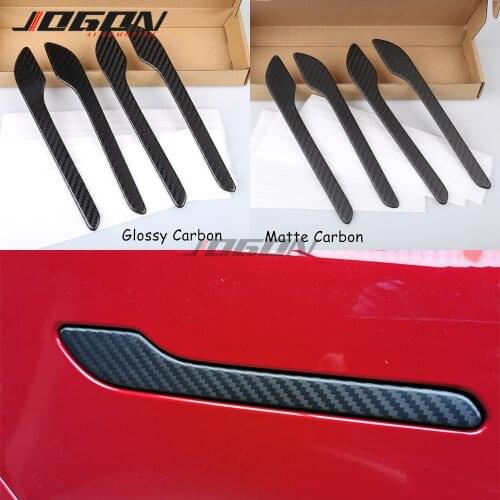 Glossy & Matte Real Carbon Fiber For Tesla Model 3 2017 - 2019 Car Styling Side Door Handle Cover Trim Molding Accessories