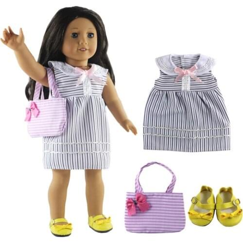 Hot sell! 1 set Leisure handmade dress clothes outfit Princess skirt for 18"American Doll+Shoes+Bag L16