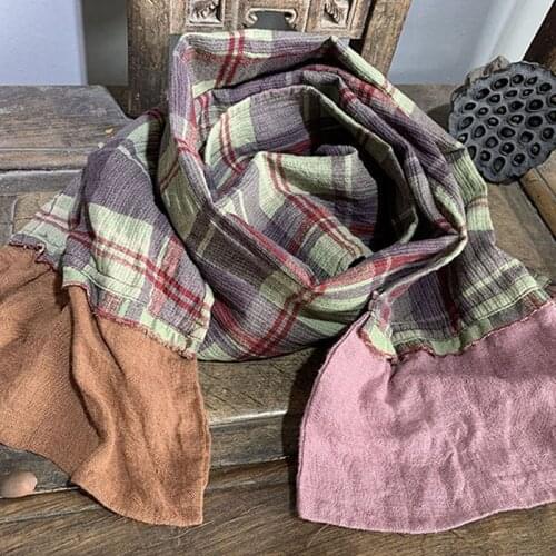 Johnature Autumn Winter 2021 New Retro Patchwork Plaid All-match Scarfs Cotton Linen Comfortable Women Warm Long Fashion Scarf