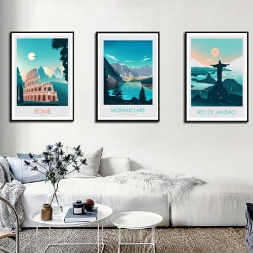 Nordic Oil Painting Landscape Rome Amalfi Canvas Painting Art Print Rio Poster Moraine Lake Picture Wall Living Room Home Decor