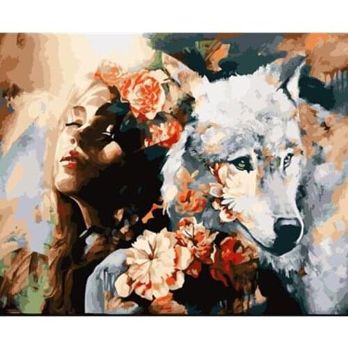 Painting By Number DIY Dropshipping big size Beauty and cute white wolf Figure Canvas Room Decoration Art picture Child Gift