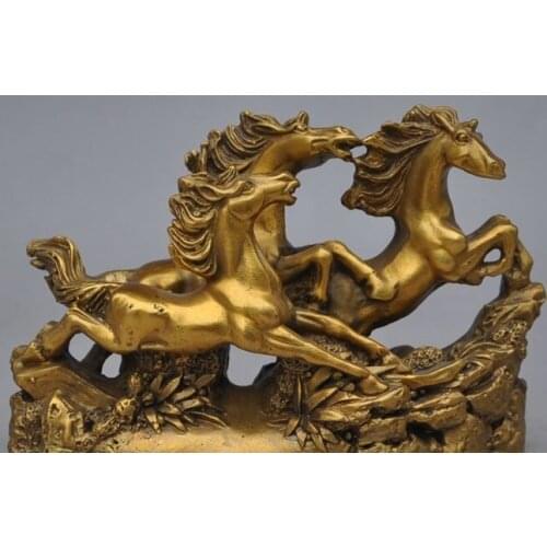 6"chines copper brass fengshui 3 Gallop Horse Success Auspicious lucky statue