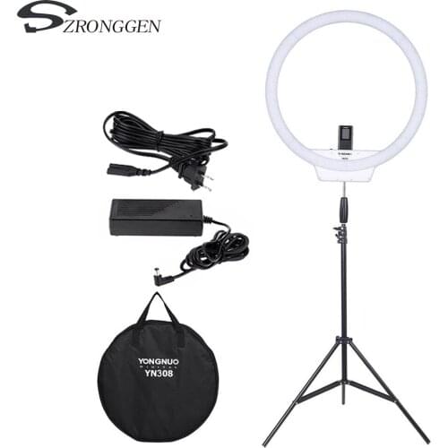 Yongnuo YN308 Selfie Ring Light 5500K of Color Temperature LED Video Light Photography kit+adapre+1.9m Light stand