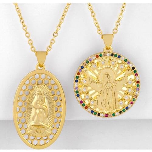 Cubic Zirconia Virgin Mary Necklaces For Women Gold Crystal Necklaces CZ Peace Catholic Jewelry virgen de guadalupe nkeq53