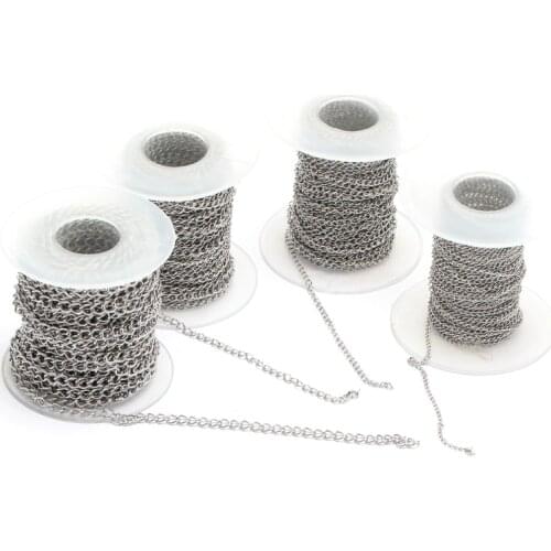 10m/roll 1.8mm 2.5mm 3mm 4.2mm Width Silver Tone Stainless Steel Metal Link Chain for DIY Necklaces Bracelets Jewelry Making