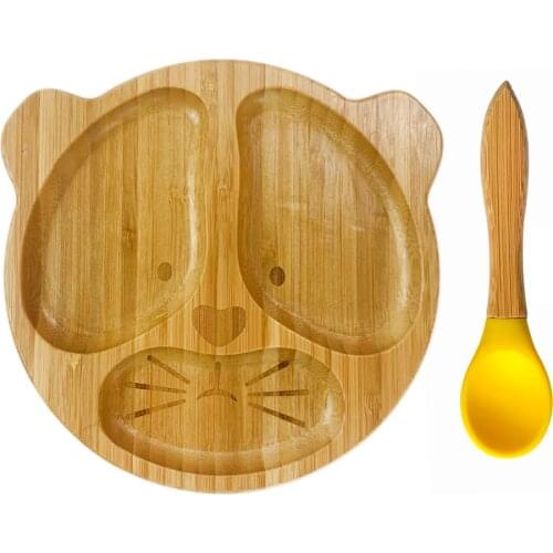 Cute Tiger Smart Hold Suction Bowl, Stay Put, Made of Organic Bamboo and Food Grade Silicone
