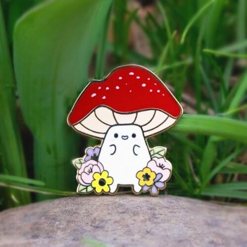 Cute Spring Red Mushroom Hard Enamel Pin Cartoon Springtime Nature Plant Flower Grass Brooch Backpack Pins Decor Unique Gift