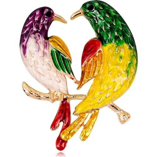 Fashion Handmade Lovely Birds Pin Brooches for Women Enamel Pin Alloy Animal Double Bird Brooch Pin Christmas Jewelry Gift AL298
