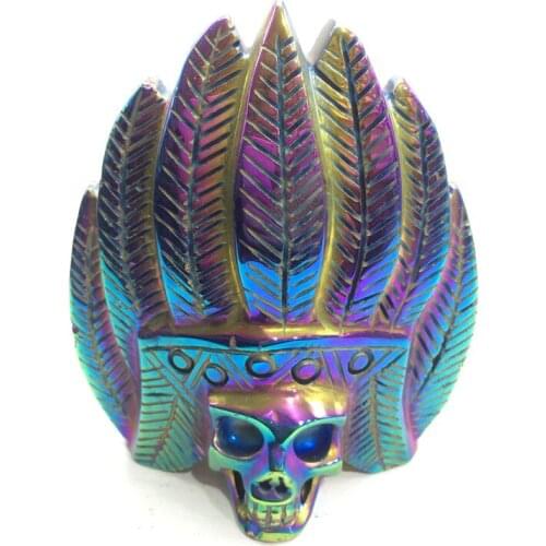 New Plating Indian Skull Natural Quartz Crystal Hand Carved Indian Statue