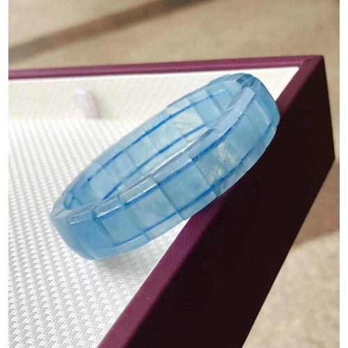 Natural Blue Aquamarine Women Men Clear Rectangle Bracelet 13x10mm From Brazil Gift Stretch Crystal Clear Beads Bracelet AAAAA
