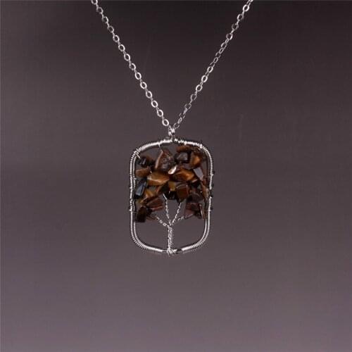 Micromart Life Wisdom Tree Pendant Necklace Natural Stone Jewelry Real tiger eye Drusy Druzy Crystal Necklace For Women Female