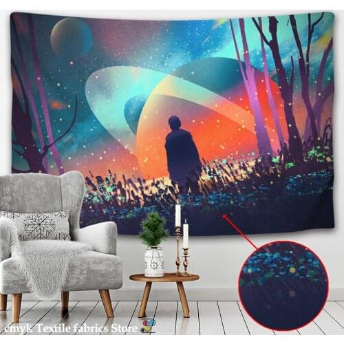Psychedelic Universe Interstellar Tapestry Milky Way Planet Starry Sky Pattern Wall Tapestry Yoga Beach Towel Hippie Home Decor