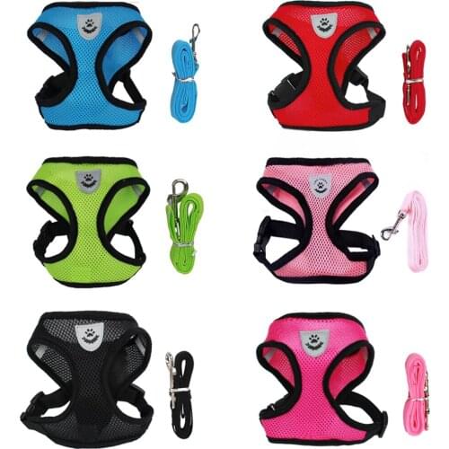 Adjustable Soft Breathable Dog Harness Nylon Mesh Vest Harness and Leash Rope for Pet Puppy Chest Strap