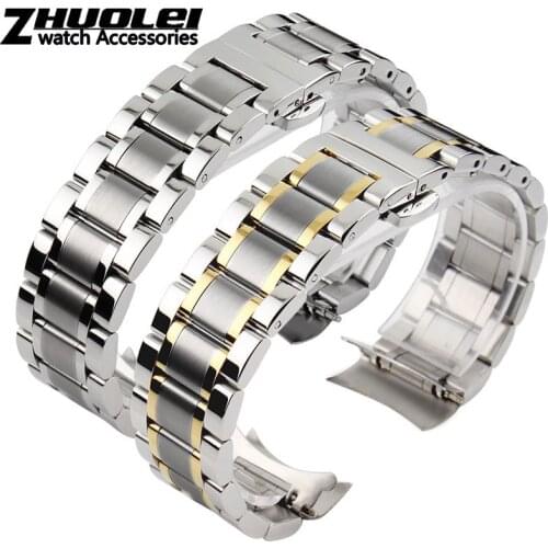 Curved end stainless steel watchband bracelet watch straps 16mm 17mm 18mm 19mm 20mm 21mm 22mm 23mm 24mm steel banding bracelet