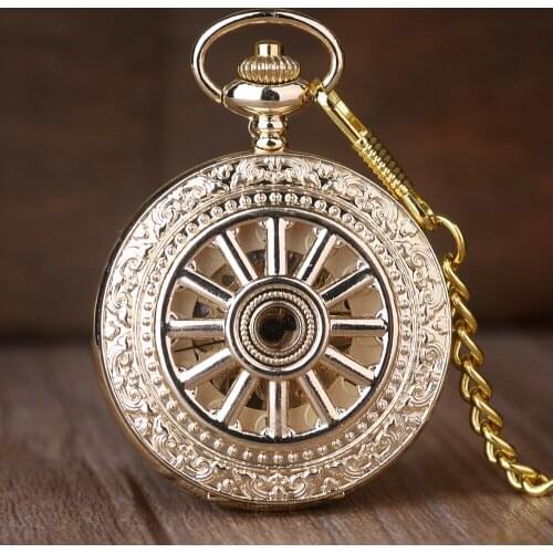 Luxury Mechanical Pocket Watch Mens Carving Transparent Glass Cover Winding Fashion Automatic Steampunk Exquisite Fob Watch Gift