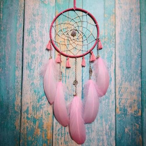 Handmade Large Dream catcher wind chimes Feather Lace DreamCatcher child room Wall Hanging Girl Heart Decoration Ornament Bell