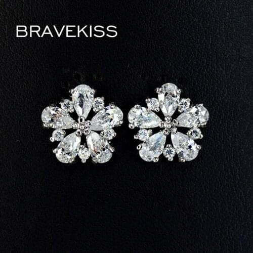 BRAVEKISS Crystal Hollow Snowflake Flower Stud Earrings for Women Christmas CZ Ear Piercing Star Stud Earrings Jewelry BUE0028