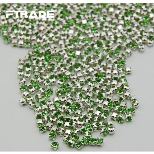 SS12(3mm) Sewing Grass Green Color Claw Rhinestones FlatBack Glass Sew On Strass Crystals and Stones For Craft Decoration