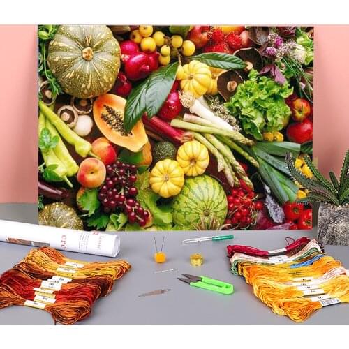 Fruit Printed Fabric 11CT Cross-Stitch Patterns DIY Embroidery DMC Threads Knitting Handmade Craft Handiwork Gift Jewelry