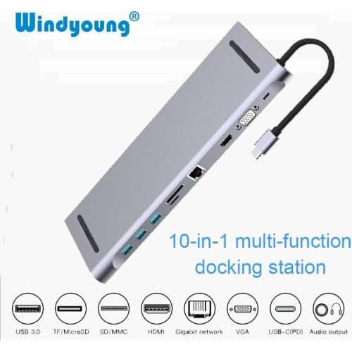 USB TypeC HUB to 3.0 USB HDMI 4K RJ45 VGA USB HUB for MacBook Pro Accessories USB Splitter Multi 10 Ports Type C HUB USB-C HUB