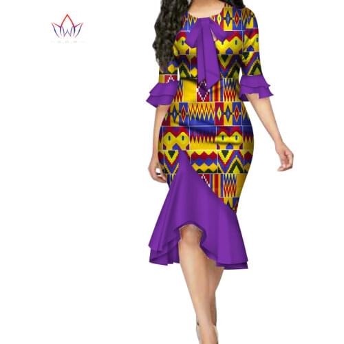 Fashion Vestidos African Dresses for Women Bazin Riche Bow Knot Patchwork Dress Traditional African Women Clothing WY3390