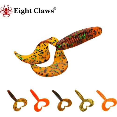 EIGHT CLAWS Soft Fishing Lure Worm Bait 70mm 3.3g 6 PCS Artificial Silicone Curved Tail Plastic Wobbler Swimbait Pesca