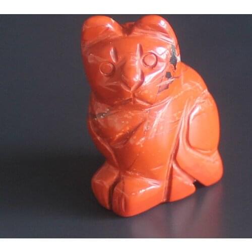 Hand Carved gemstone Flame Jasper Crystal cat Figurine Animal Carving