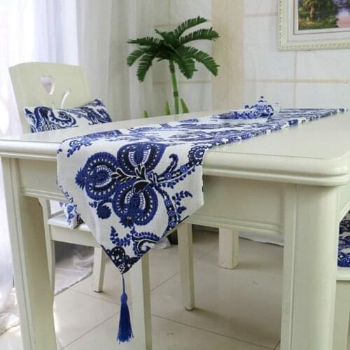High quality table runner Blue and white porcelain chinese style blue dinning table runner free shiping